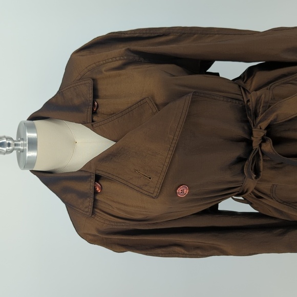 Oliver B Taffeta Double Breasted Trench Coat Green L retro vintage 90s y2k 80s - Picture 4 of 12